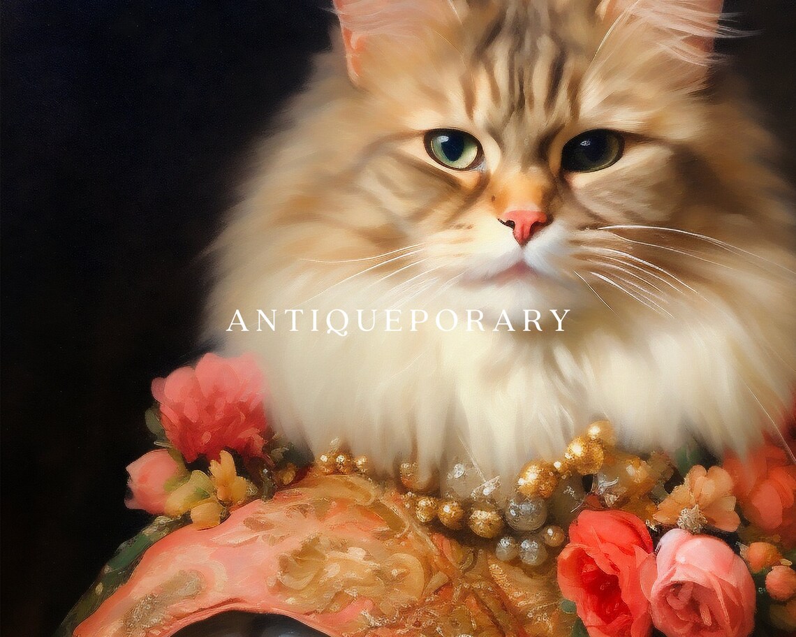 Royal Lady Cat Portrait Roses Pearls Victorian Gown Painting Poster - Image 3