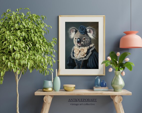 Royal Lady Koala in Navy Victorian Dress Animal Portrait Poster