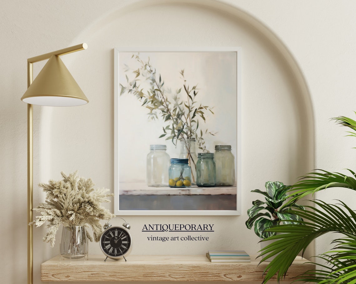 Glass Jars with Eucalyptus and Lemons Rustic Still Life Art Poster - Image 4