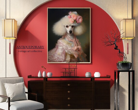 Victorian Animal Portrait Dressed Animal Prints Royal Lady Dog Altered Art Print Dark Moody Renaissance Poodle Print Pet Lover Gift