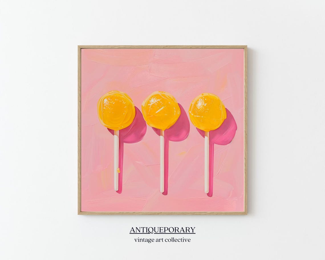 Yellow Lollipop Trio Pink Background Modern Pop Art Style Poster