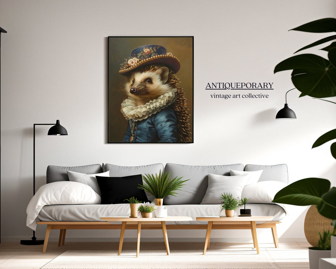 Lady Hedgehog Portrait Floral Hat Lace Ruff Victorian Painting Poster - Image 5