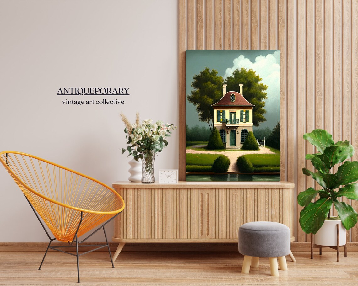 French Country House Mansard Roof Riverside Garden Vintage Poster - Image 4