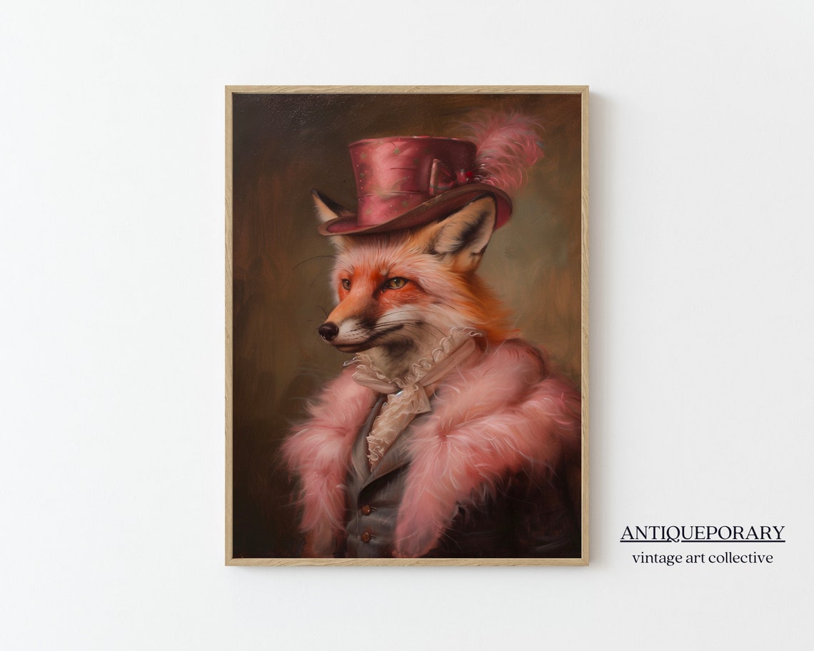 Red Fox Lady Portrait Pink Fur Stole Top Hat Victorian Poster - Image 7