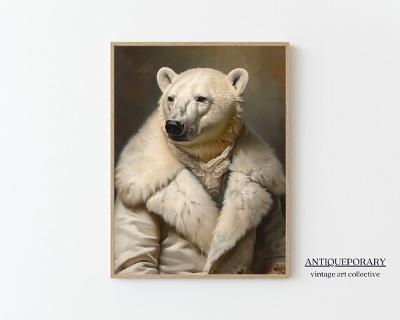 Polar Bear Gentleman in White Fur Coat Vintage Animal Portrait Poster