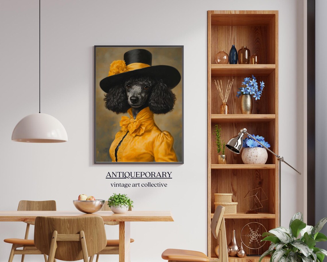 Black Poodle Vintage Portrait in Yellow Dress and Top Hat Poster - Image 6