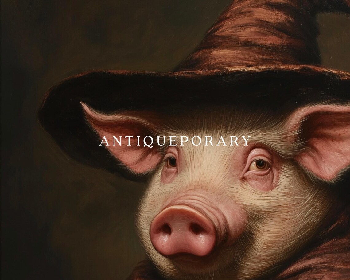 Pig Wizard Vintage Portrait in Brown Wizard Hat and Cloak Poster - Image 3