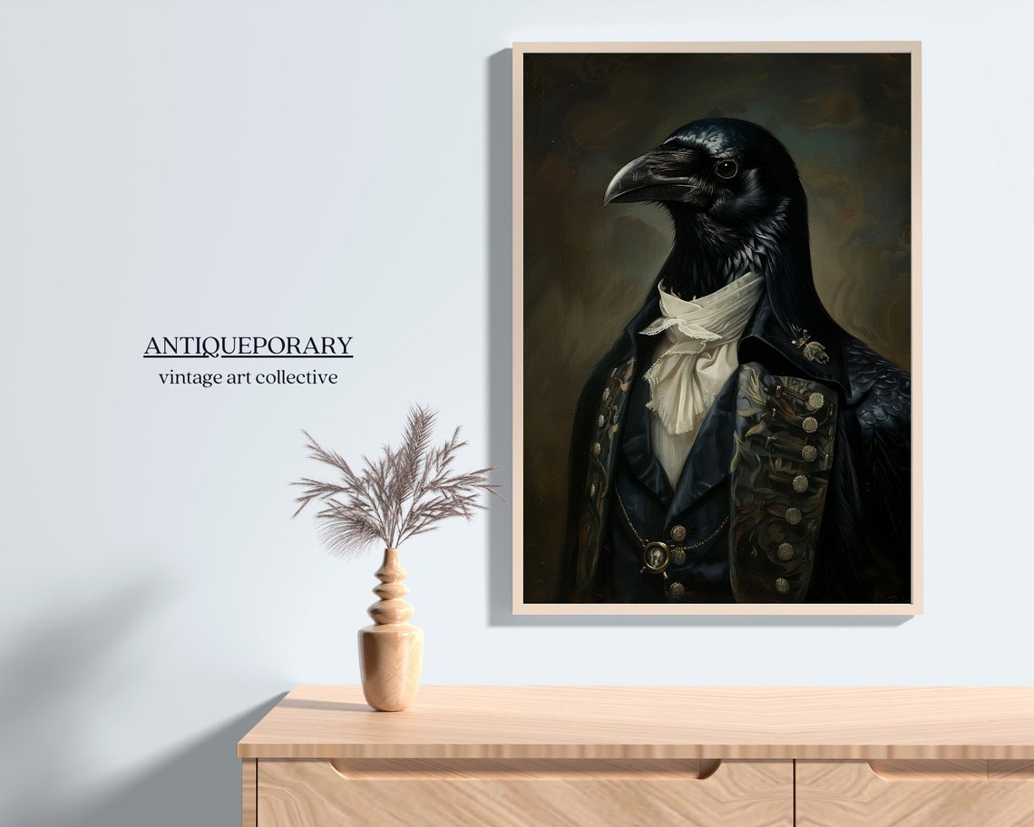 Royal Black Crow Victorian Gentleman Dark Coat Portrait Poster - Image 6
