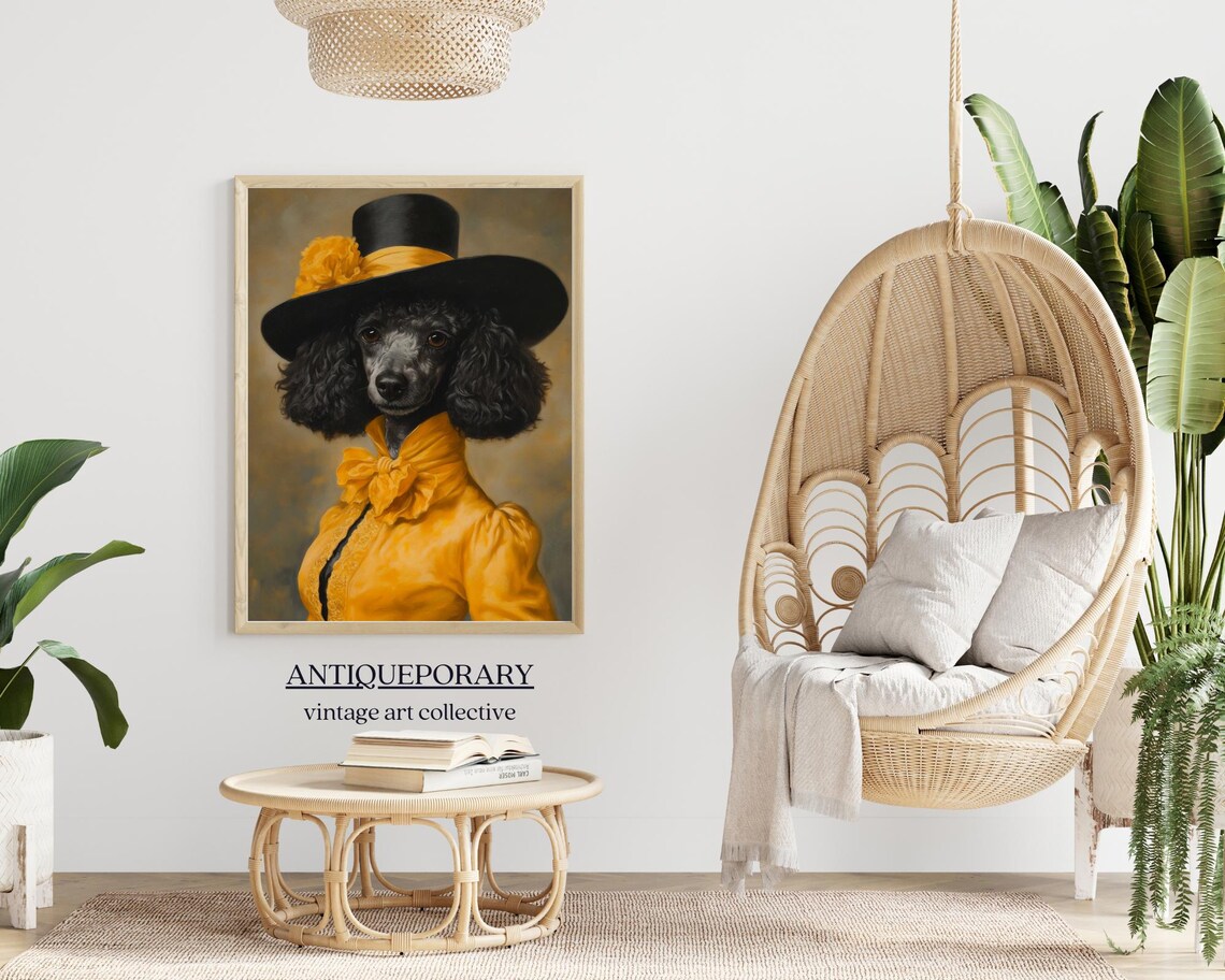 Black Poodle Vintage Portrait in Yellow Dress and Top Hat Poster - Image 4