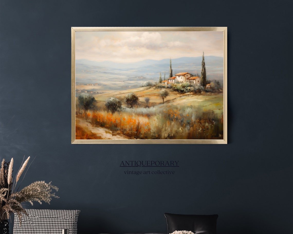 Vintage Italian Landscape Oil Painting Tuscany Landscape Print Antique Country Painting Rustic Art Print - Image 4