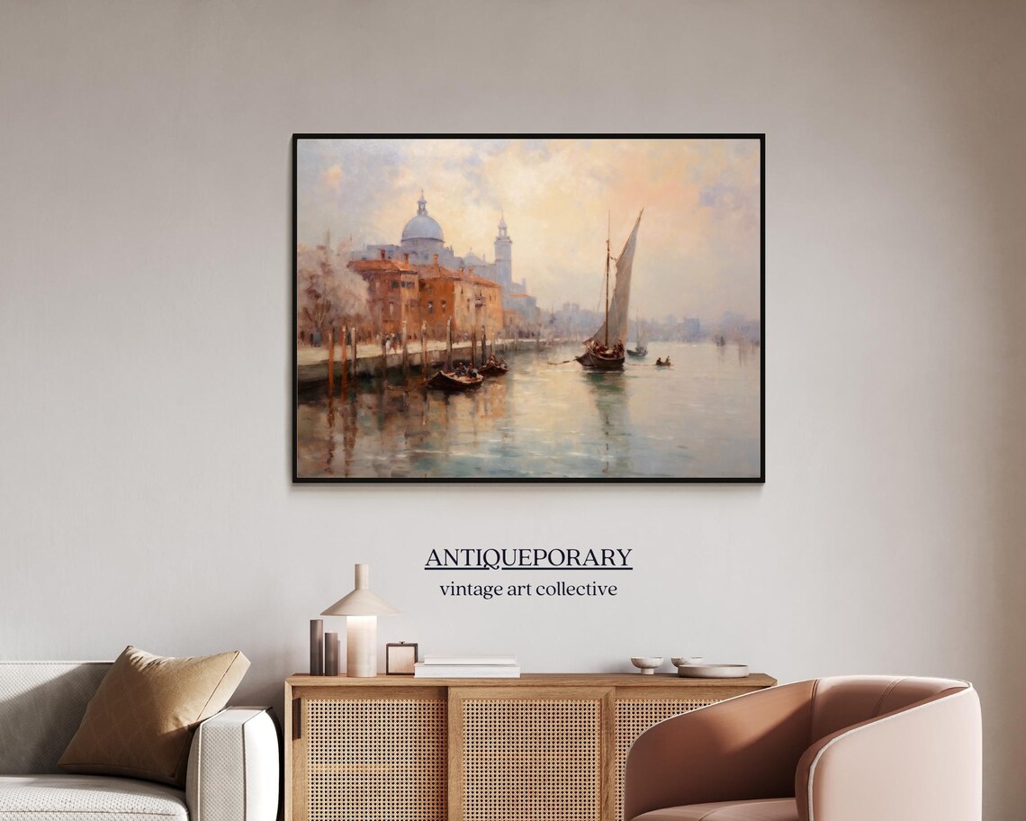 Venetian Canal Sailboats Domed Basilica Soft Pastel Travel Art Poster - Image 5