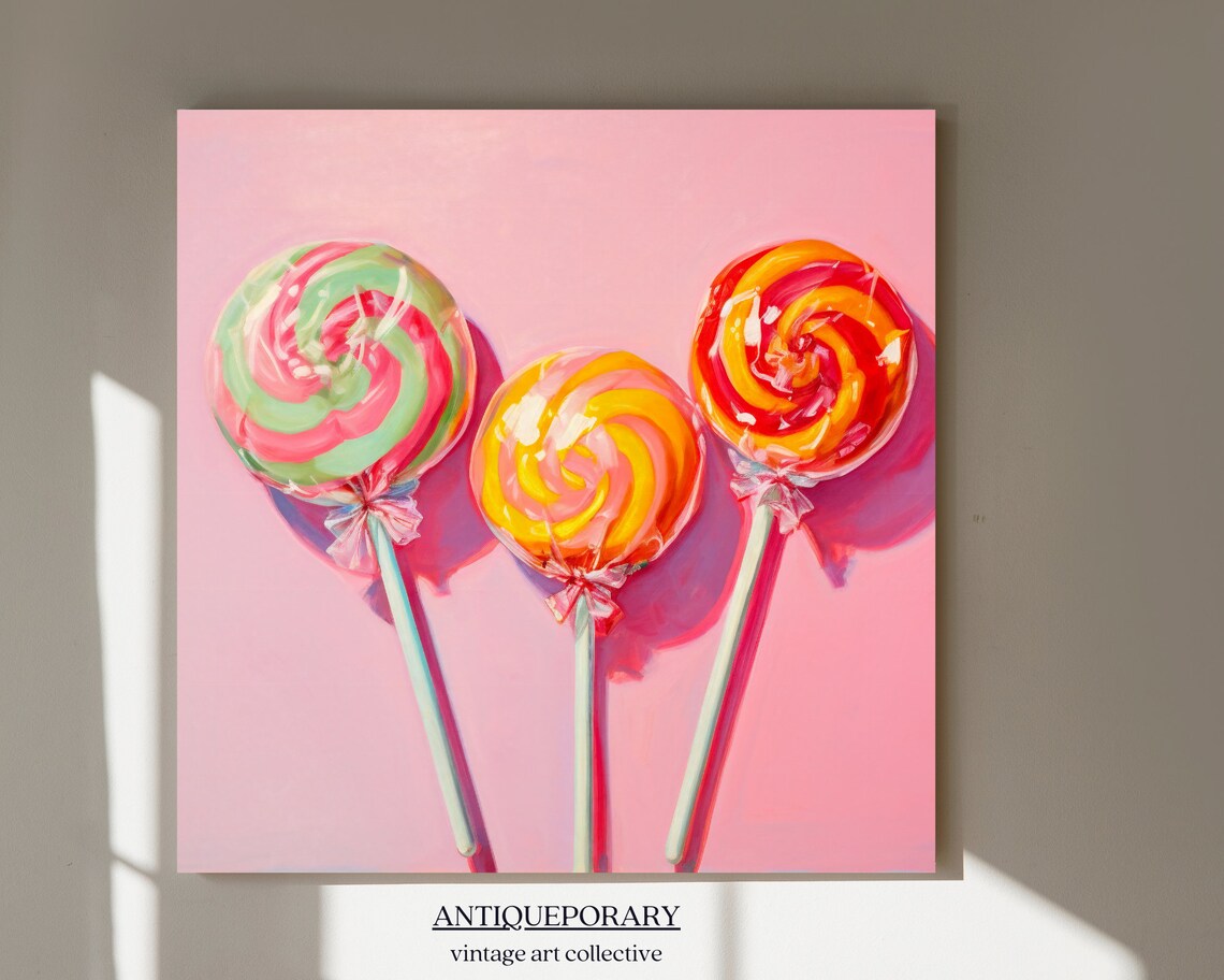 Colorful Swirl Lollipop Trio Pink Candy Art Fun Retro Style Poster - Image 5