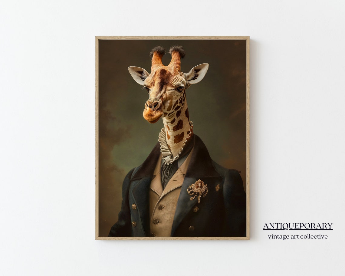 Dapper Victorian Giraffe Gentleman Oil Portrait Animal Art Poster