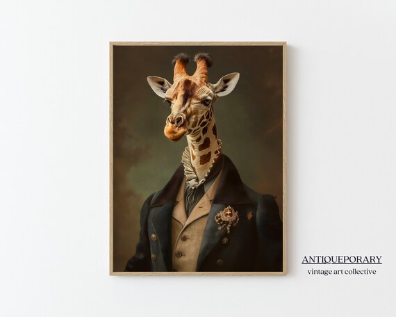 Victorian Animals Portrait Royal Giraffe Vintage Print Dark Moody Renaissance Animal Art Altered Art Poster Animal Lover Gift
