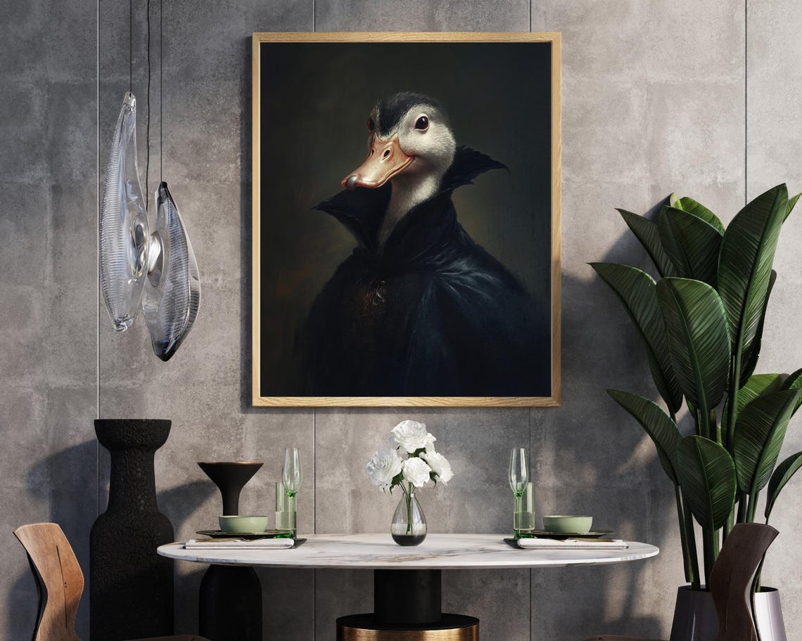 Duck in Black Cape Gothic Vintage Portrait Animal Wall Poster - Image 6