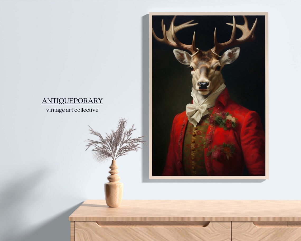 Stag Deer Royal Red Coat Antlered Victorian Portrait Vintage Animal Poster - Image 3
