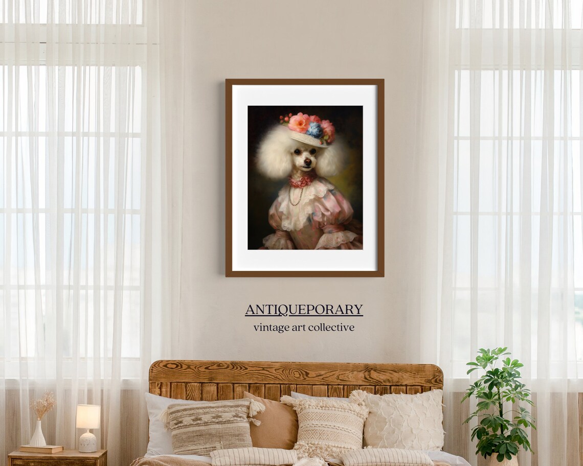 Poodle Lady in Pink Floral Dress and Rose Hat Portrait Poster - Image 5