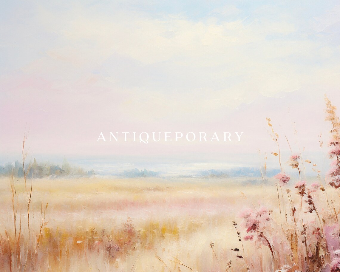 Wildflower Field Landscape Oil Painting Neutral Landscape Art Print Vintage Country Wall Art Antique Rustic Farmhouse Decor - Image 3