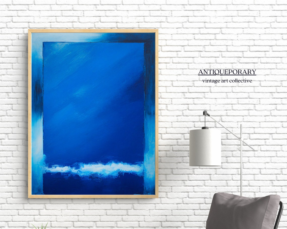 Deep Blue Rectangle Abstract Modern Color Field Minimalist Art Print - Image 4