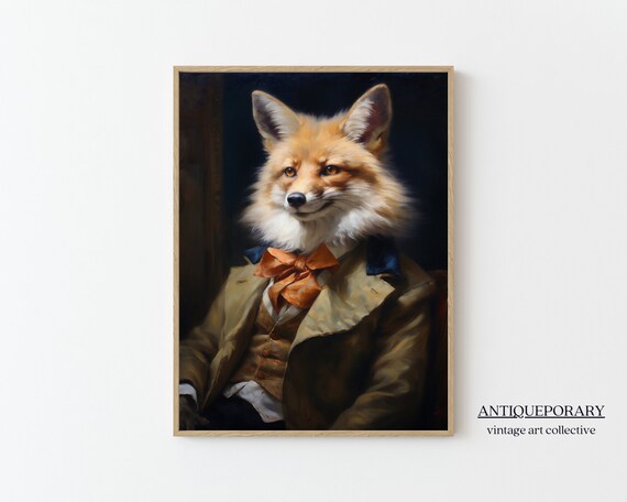 Victorian Animal Portrait Dressed Animal Print Royal Fox Vintage Style Portrait Dark Moody Animal Renaissance Poster Animal Lover Gift