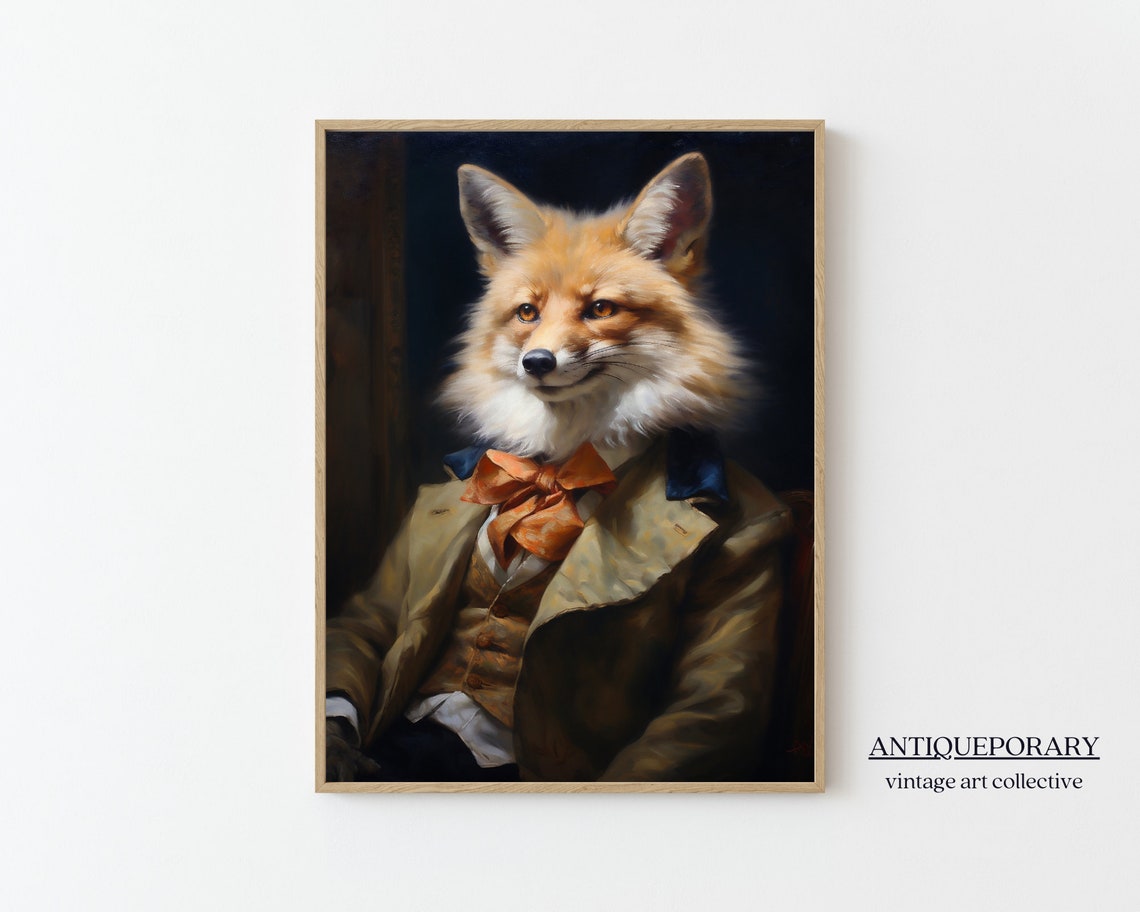 Royal Red Fox Gentleman Portrait Orange Bow Tie Vintage Poster