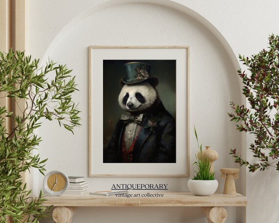 Gentleman Panda in Top Hat and Tailored Suit Animal Portrait Print