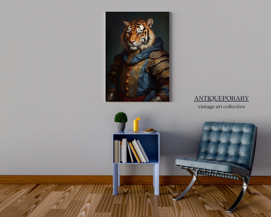 Royal Tiger Warrior Portrait Armor Blue Cloak Regal Style Poster - Image 5