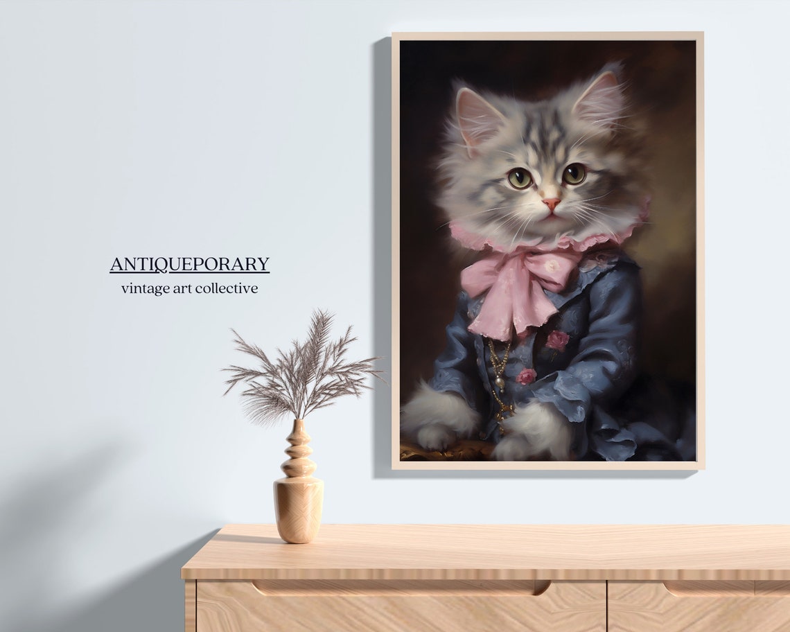 Baby Kitten Blue Victorian Dress Pink Bow Portrait Vintage Poster - Image 7