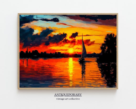 Captivating Sunset Landscape Painting River Landscape Painting Sunset Wall Hanging Sunset Wall Art Sunset Landscape Painting Nature Print