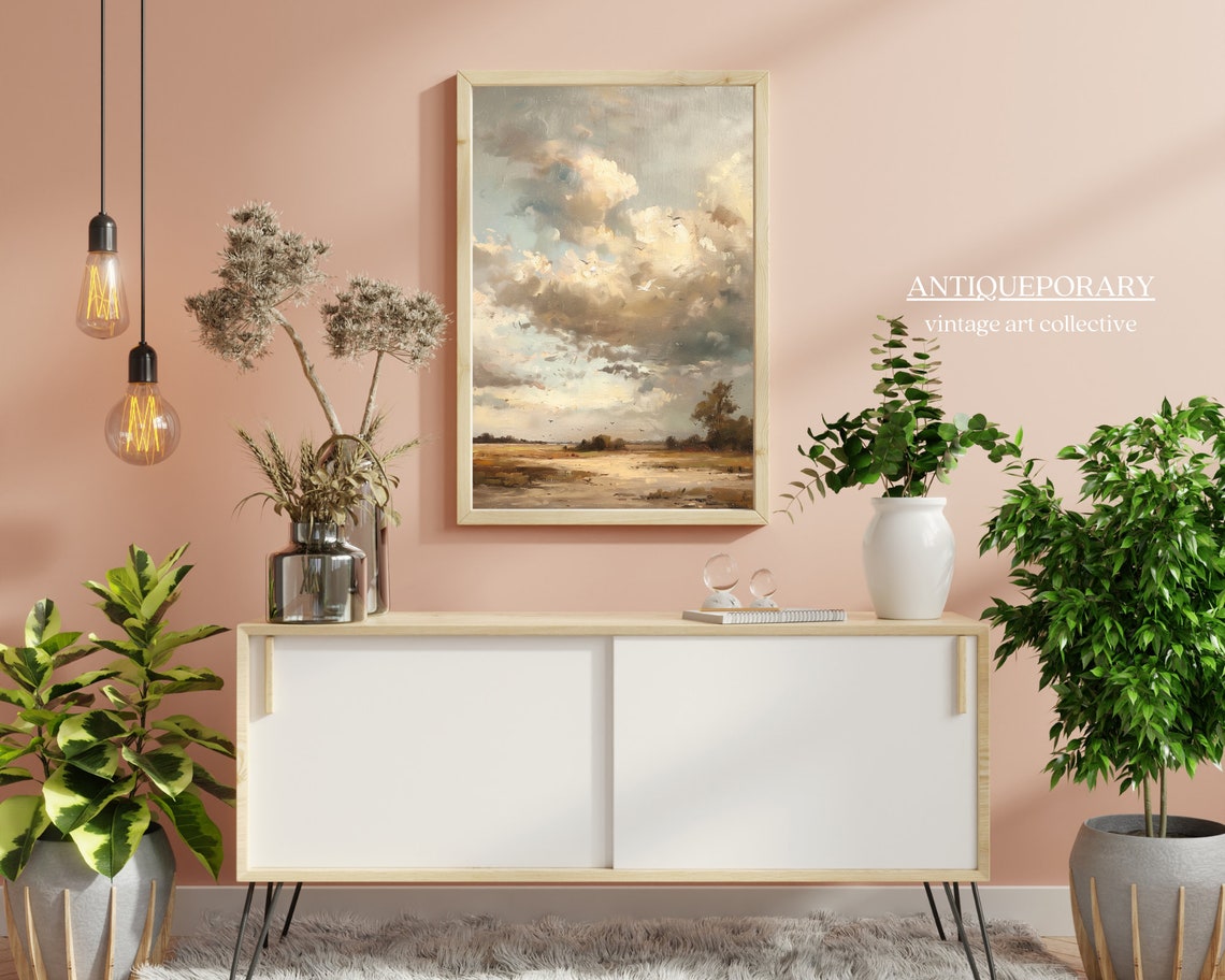 Muted Tonal Plains Cloudy Sky Vintage Landscape Painting Poster - Image 5