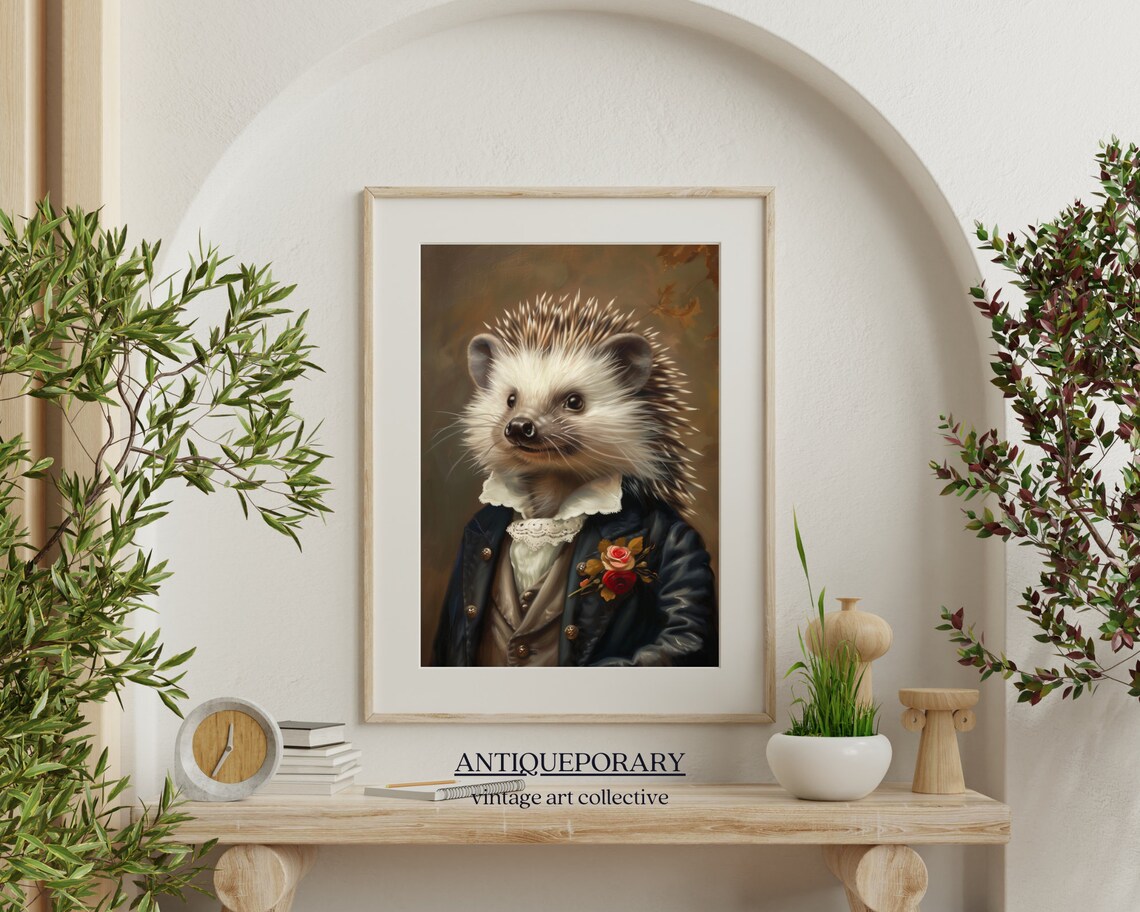 Hedgehog Gentleman Coat Rose Boutonniere Vintage Animal Portrait Poster - Image 5
