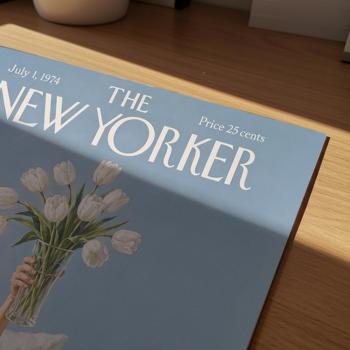 New York Wall Art White Tulips In Bed Print Blue Floral Magazine Cover Poster Cozy Bedroom Decor - Image 6