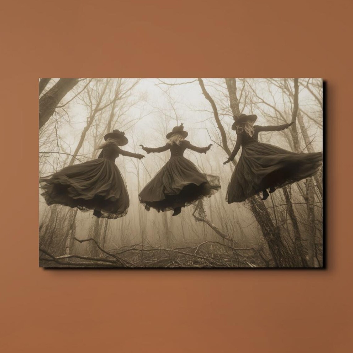 Three Witch Coven in the Woods, Halloween Art