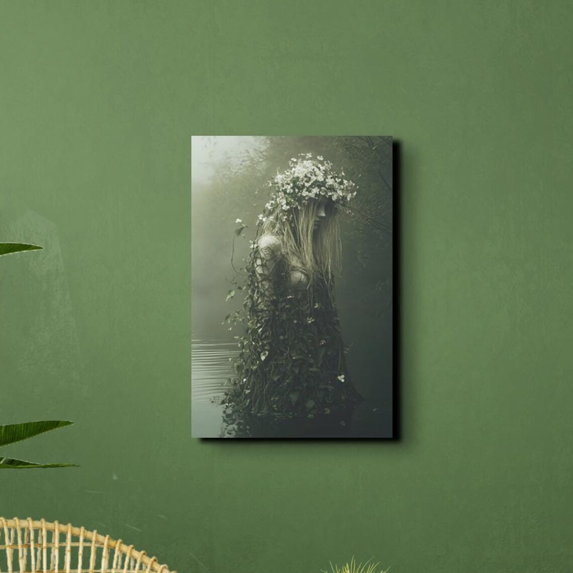 Ivy Covered Woodland Goddess With White Flower Crown In Misty Water Poster - Image 8
