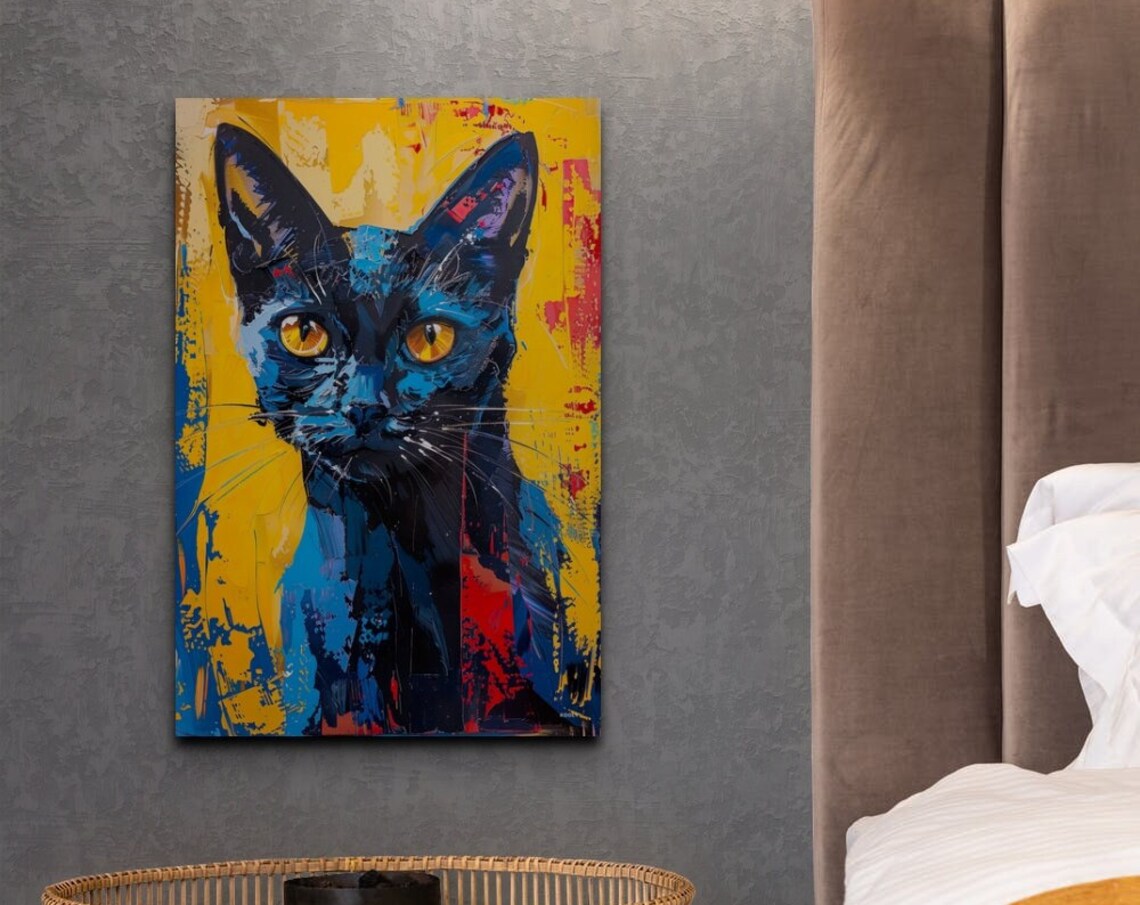 Russian Blue Cat Portrait, Cat Decor Centerpiece