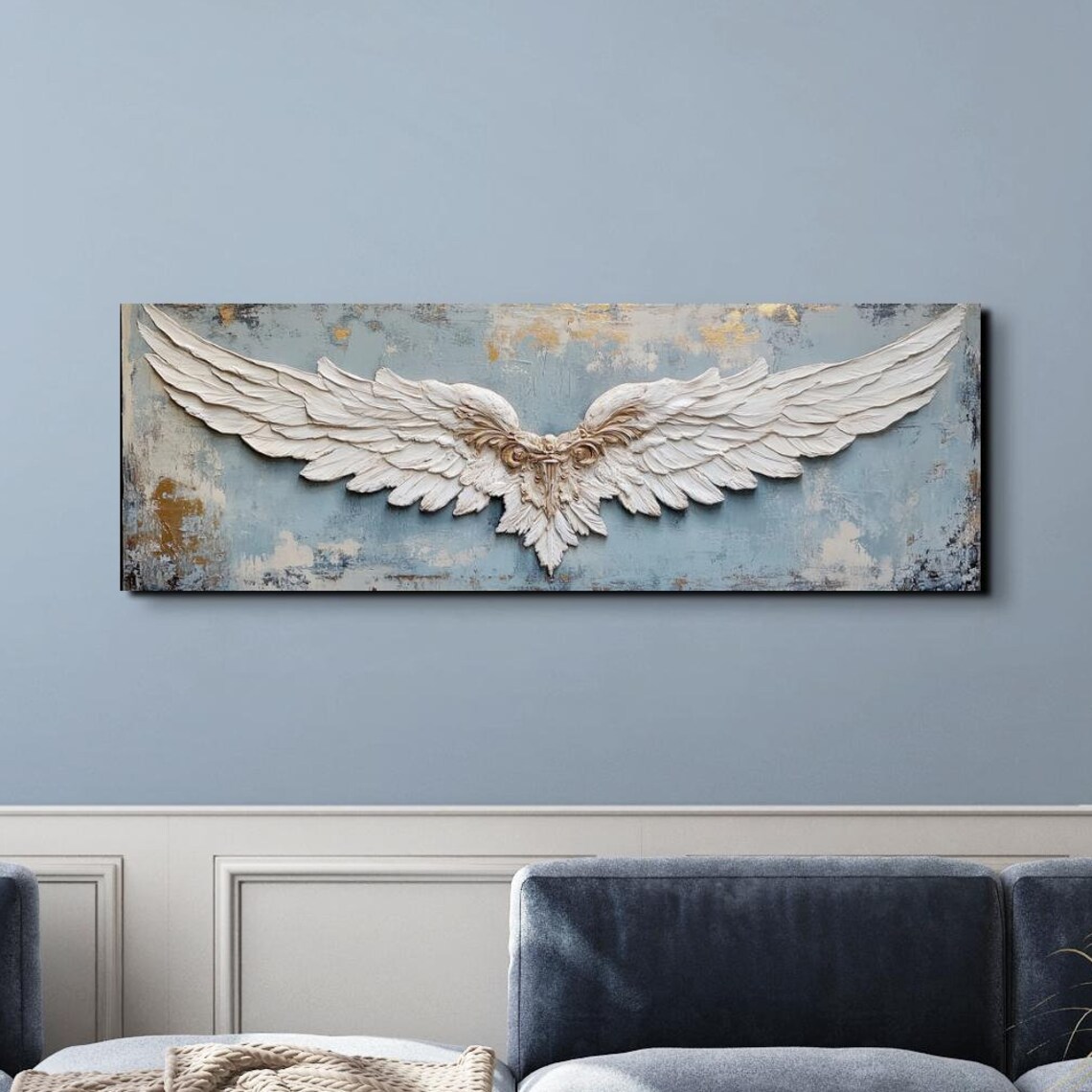 White Angel Wings Gold Detail Vintage Panoramic Heavenly Art Poster