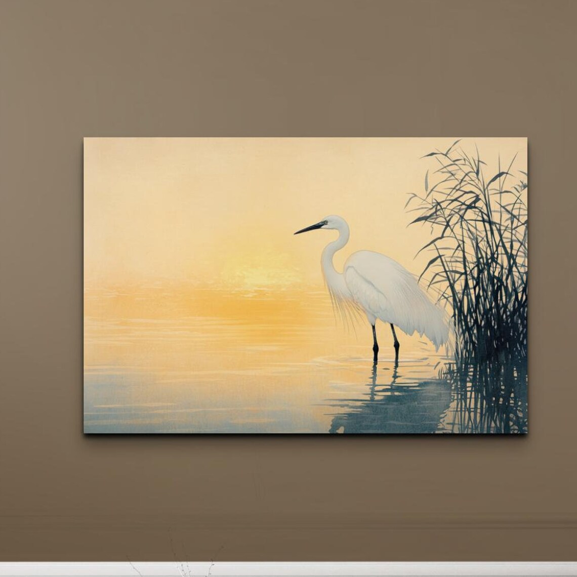 White Heron Standing At Sunrise Watercolor Wetland Birds Poster