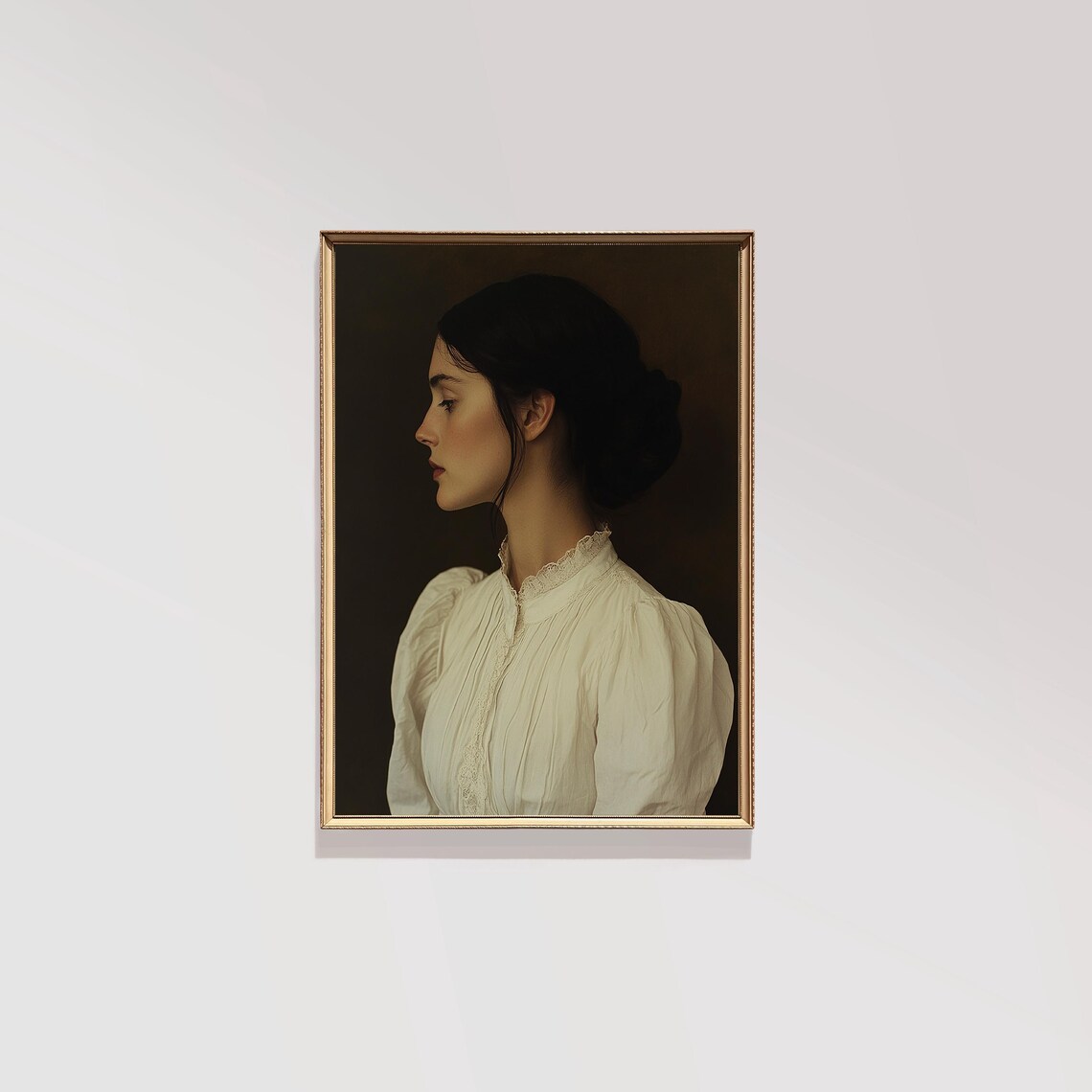 Dark Oil Portrait of Woman in White Blouse French Style Wall Art