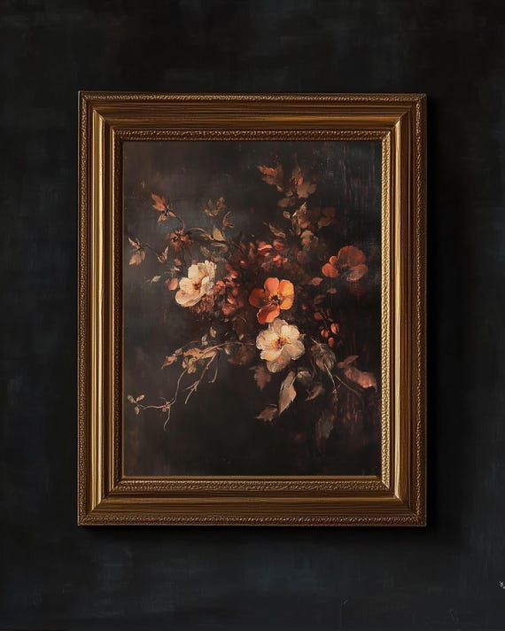 Vintage Moody Autumn Floral Dark Botanical Modern Farmhouse Wall Art Print E357