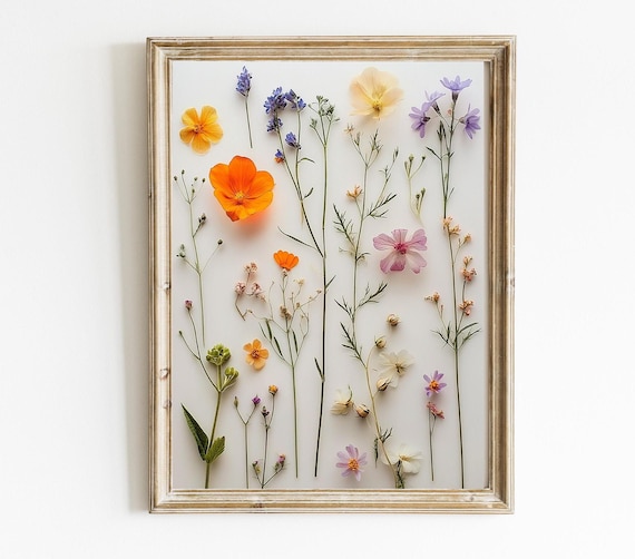 Pressed Flower Art Print Modern Floral Wall Decor Natural Home Minimalistic Nursery E429