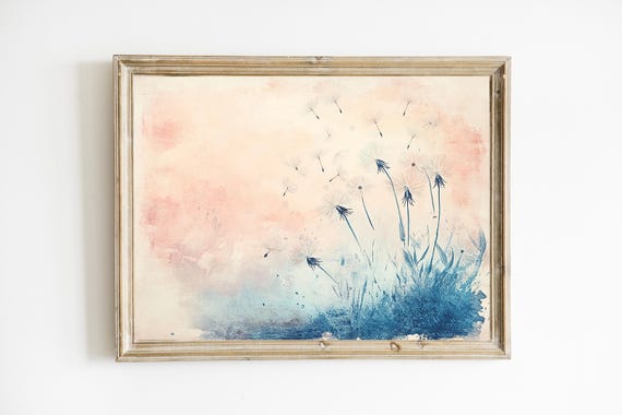 Pastel Dandelions Cottage Neutral Decor Insect Art Farmhouse Vintage Print E912