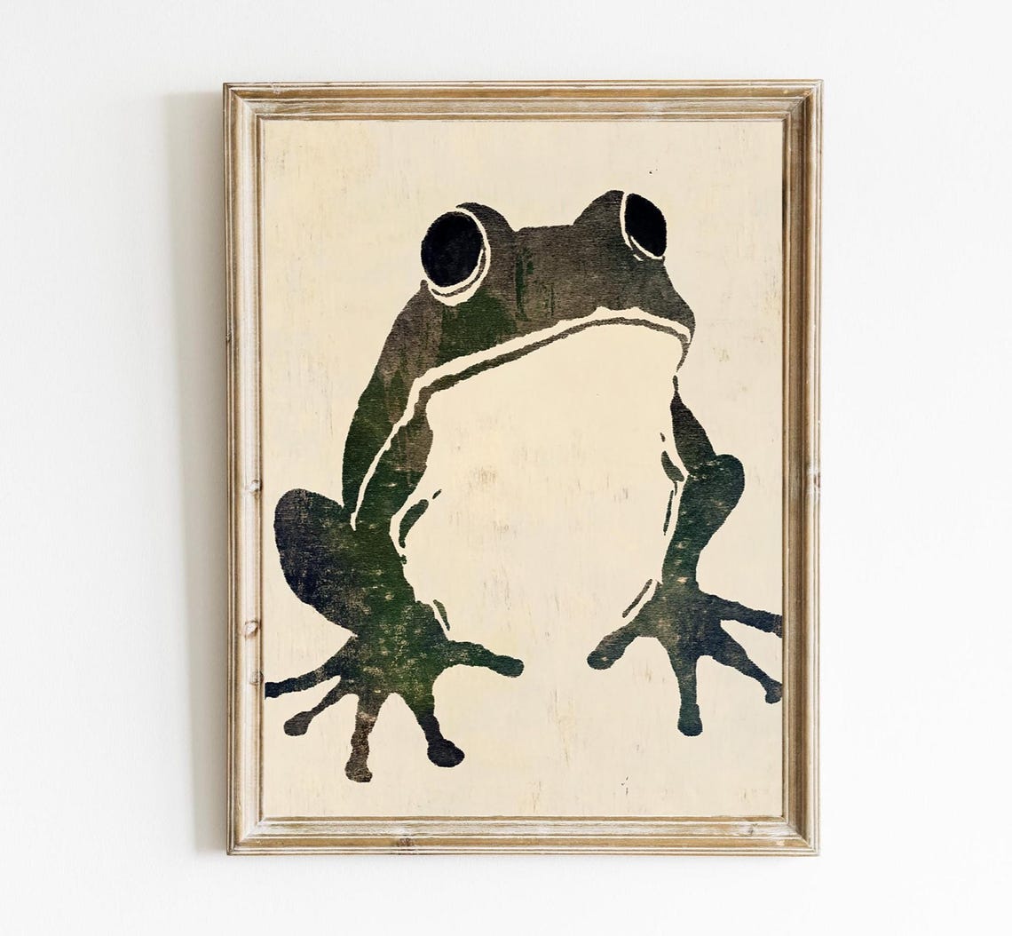 Japanese Frog With Pipe Umbrella Vintage Animal Art Poster Decor