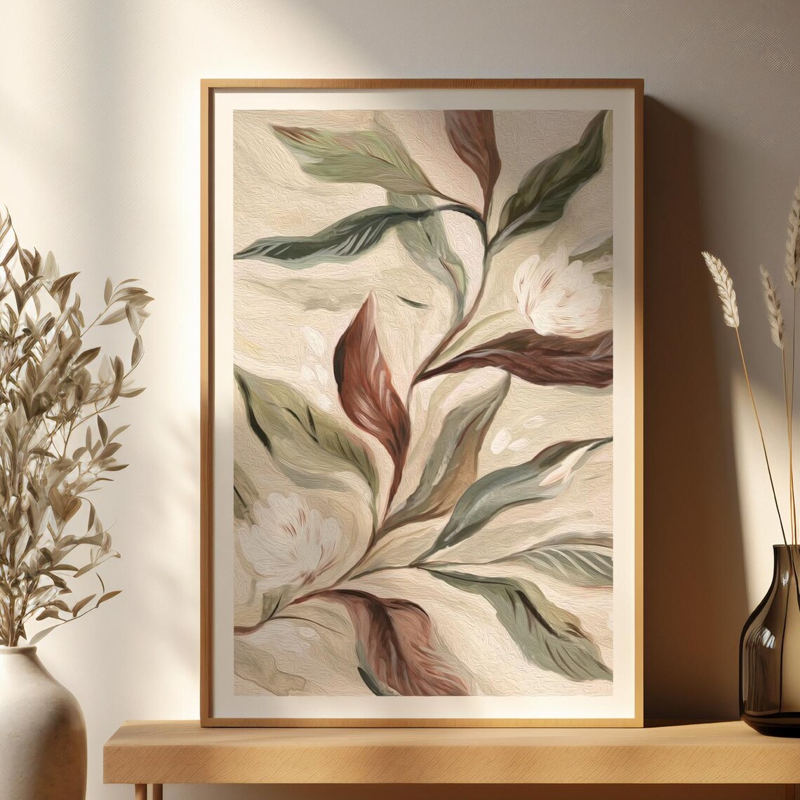Botanical Green Leaf Print, Rustic Floral Art Print