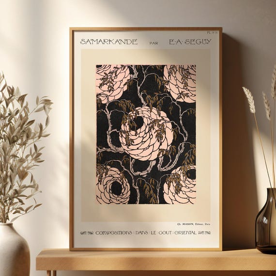 Art Nouveau Wall Vintage Botanical Pattern Print Elegant Oriental Design Poster Antique Style Illustration