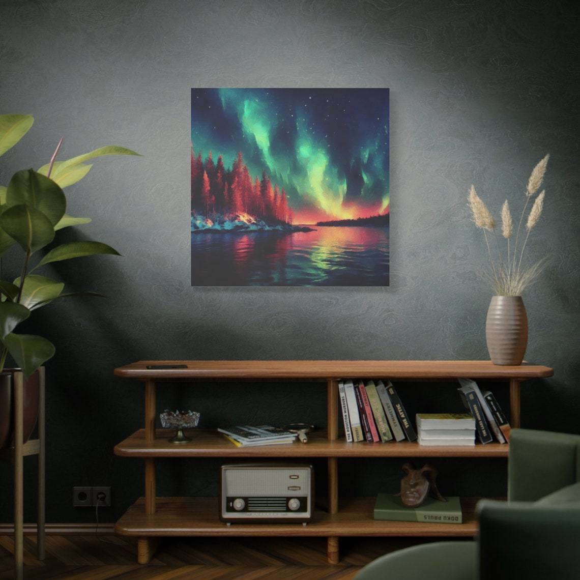 Northern Lights Aurora Borealis Lake Pine Forest Night Sky Poster - Image 2