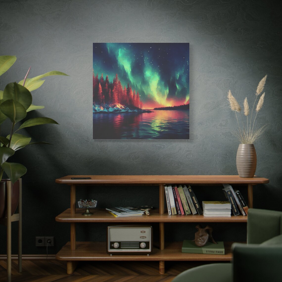Northern Lights Landscape Art Aurora Sky Print Aurora Borealis Forest Wall Art Nature Wall Decor Stretched 125 - Image 2
