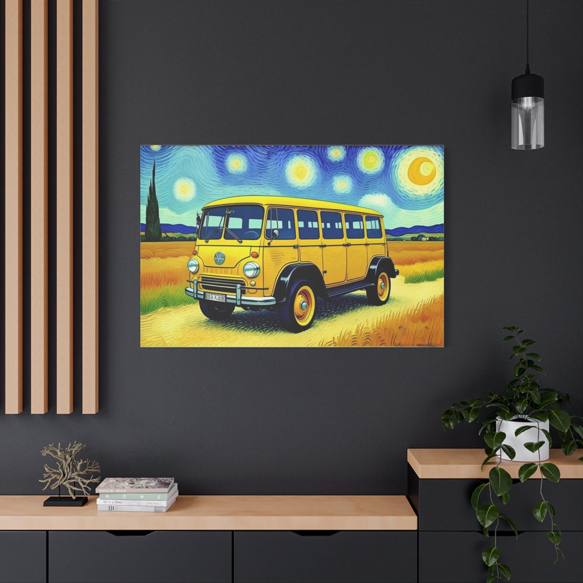 Van Gogh Style Countryside Landscape Print Vintage Yellow Car Art Van Gogh Inspired Car Wall Art Yellow Wall Art - Image 2