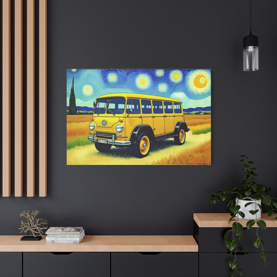 Vintage Yellow Van Starry Night Van Gogh Style Countryside Painting Poster - Image 2