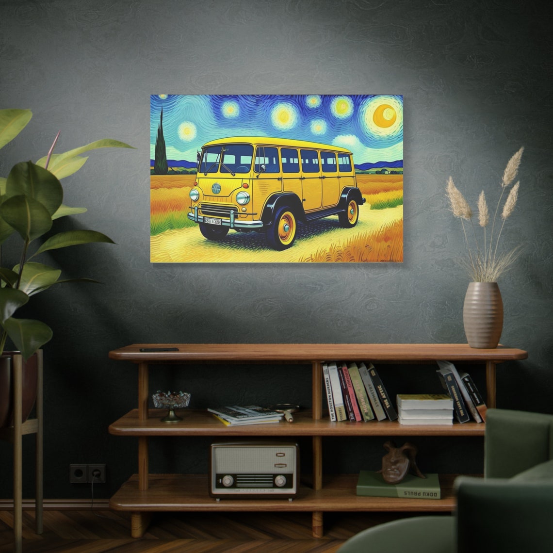 Van Gogh Style Countryside Landscape Print Vintage Yellow Car Art Van Gogh Inspired Car Wall Art Yellow Wall Art - Image 4