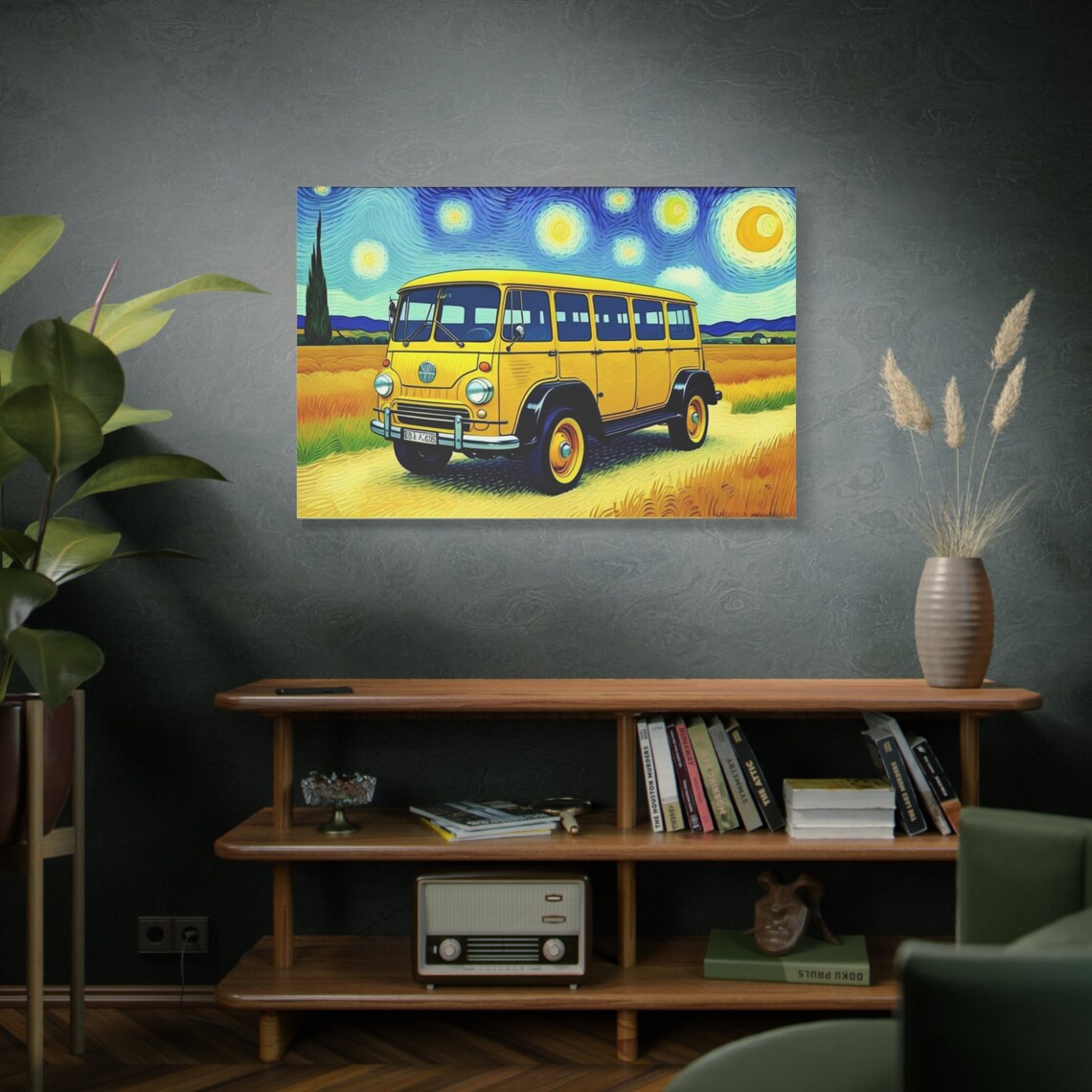 Vintage Yellow Van Starry Night Van Gogh Style Countryside Painting Poster - Image 4